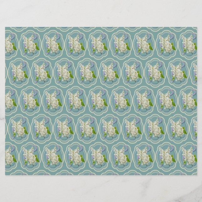 White Lilac Flowers Framed Green Romantic Pattern (Front)