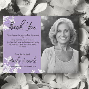 White & lilac Wildflower Funeral Thank You Card