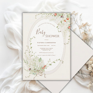 White Lilacs Ribbon Vintage Whimsical Baby Shower Invitation