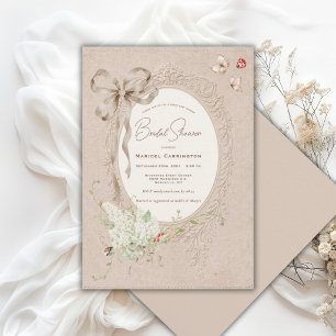 White Lilacs Ribbon Vintage Whimsical Bridal  Invitation