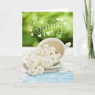 White Lilacs Spring flowers Stilllife Floral Text Card
