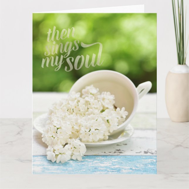 White Lilacs Spring flowers Stilllife Floral Text Card (Front)