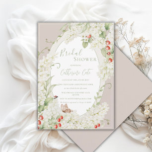White Lilacs Strawberries Floral Vintage Bridal  Invitation