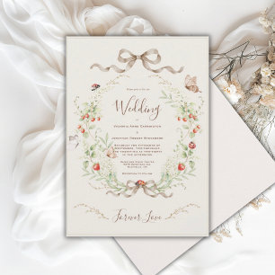 White Lilacs Whimsical Vintage Ribbon Wedding  Invitation