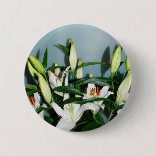 White lilies 6 cm round badge