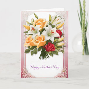 White Lilies and Beautiful Roses Mother's Day Holiday Card