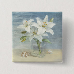 White Lilies and Shells 15 Cm Square Badge