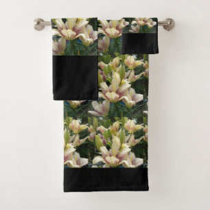 White Lilies Black Trim Towel Set