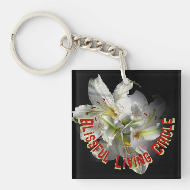 White Lilies Fantasy Blissful Living Circle Key Ring (Front)