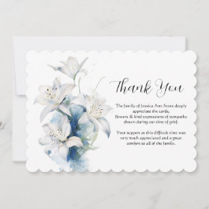 White Lilies Floral Funeral Death Thank you  Invitation