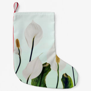 White Lilies Flowers Blue Seamless Small Christmas Stocking