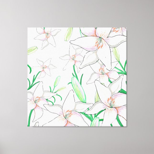 White Lilies Illustration  Canvas Print (Front)