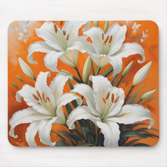 White lilies illustration mouse pad (Front)