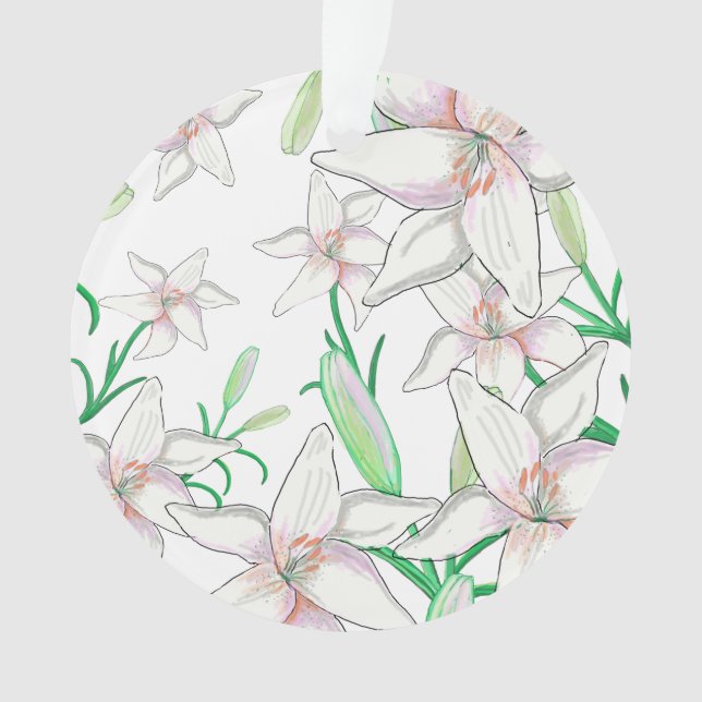 White Lilies Illustration  Ornament (Front)