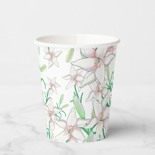 White Lilies Illustration Paper Cups