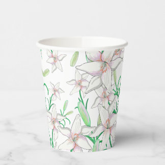 White Lilies Illustration  Paper Cups
