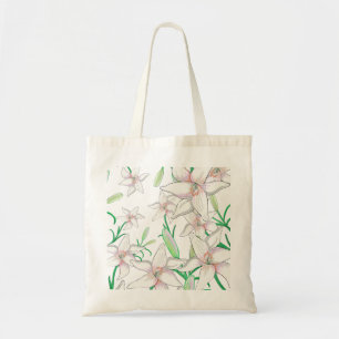 White Lilies Illustration Tote Bag
