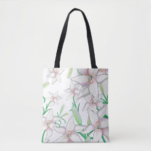White Lilies Illustration Tote Bag