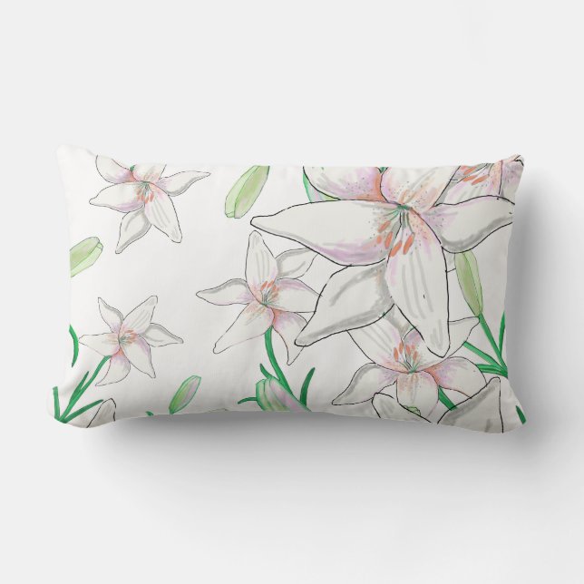 White Lilies   Lumbar Cushion (Front)