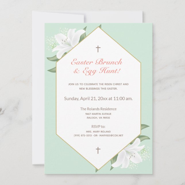 White Lilies & Mild Mint Easter Brunch Invite (Front)