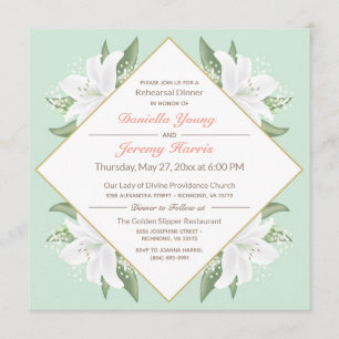 White Lilies & Mild Mint Rehearsal Dinner Invite