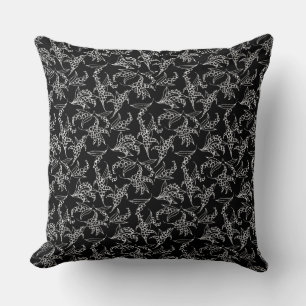 White Lilies-of-the-Valley Pattern on Black Cushion