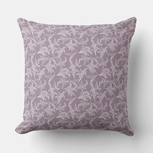 White Lilies of the Valley Pattern on Mauve Cushion (Front)