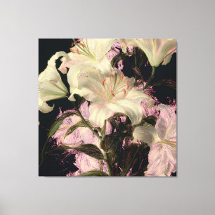 White Lilies on a Dark Background Floral Art Canvas Print