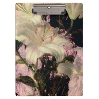 White Lilies on a Dark Background Floral Art Clipboard