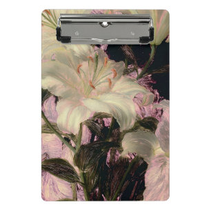 White Lilies on a Dark Background Floral Art Mini Clipboard