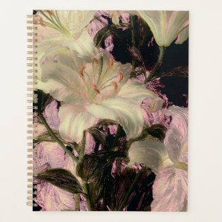 White Lilies on a Dark Background Floral Art Planner