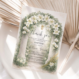 White Lilies & Orchids Floral Baptism Christening Thank You Card