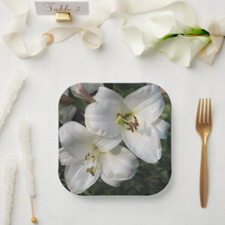 White Lilies Paper Plate