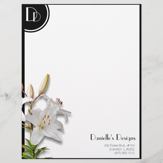 white lilies personal stationery custom letterhead (Front)