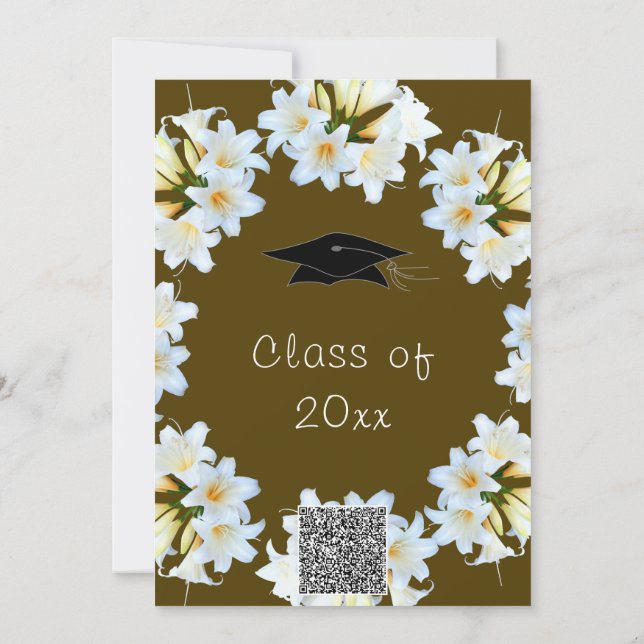 White Lilies QR Code Graduation Invitation Example (Back)