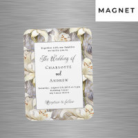 White lilies silver retro wedding invitation