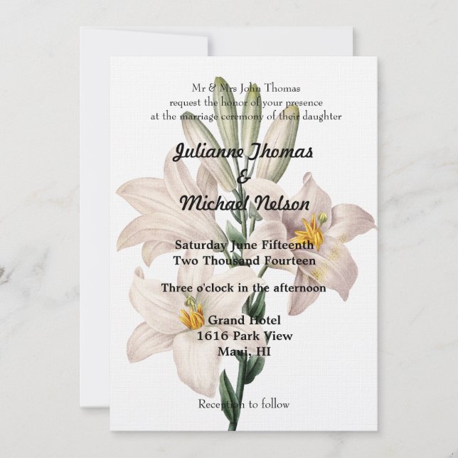 White Lilies Wedding Invitation (Front)