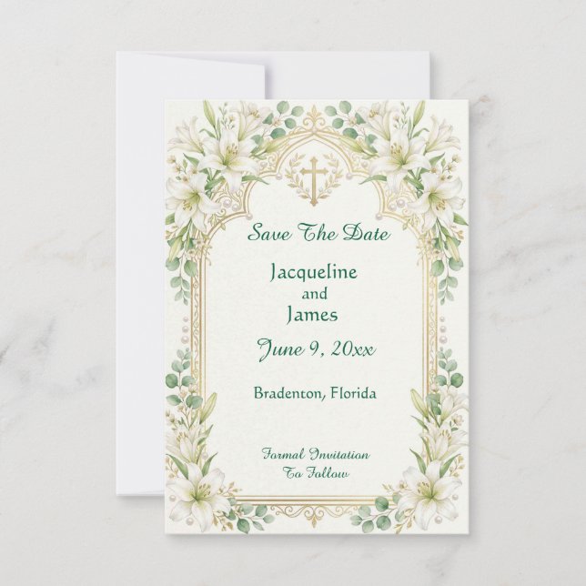 White Lilies Wedding Save The Date (Front)