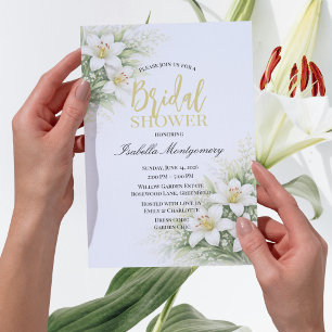 White Lilium Elegant Bridal Shower Floral Invitation