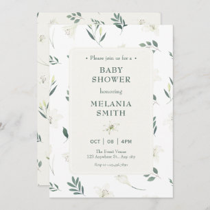 White liliy floral baby shower invitation