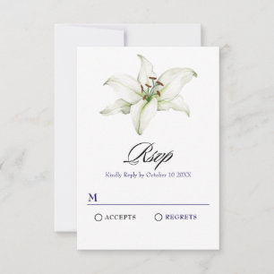 White liliy flower RSVP card