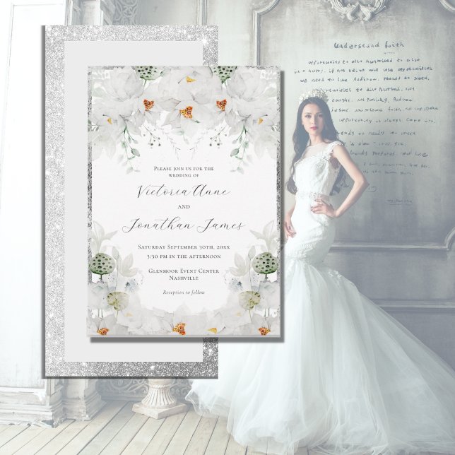 White Lillies Floral Elegant Wedding Invitation (Creator Uploaded)
