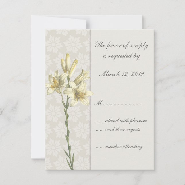 White Lillies Floral Wedding Invitation RSVP (Front)