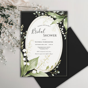 White Lillies of the Valley Black Bridal  Invitation