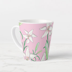 White Lillies on Pink Background Illustration  Latte Mug