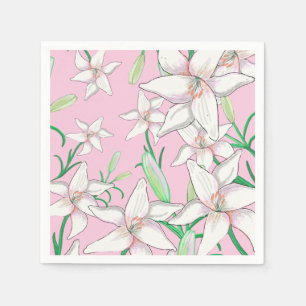 White Lillies on Pink Background Illustration  Napkin