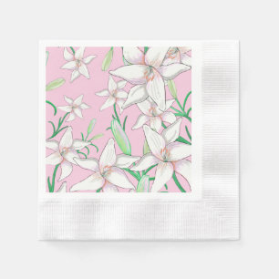 White Lillies on Pink Background Illustration Napkin