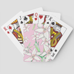 White Lillies on Pink Background Illustration Playing Cards