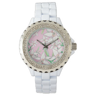 White Lillies on Pink Background Illustration   Watch