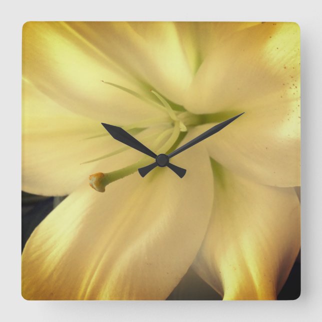 White Lillum Flower Photo Square Wall Clock (Front)